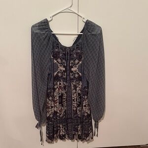 Free People Elegant Blue Patterned Women's Dress